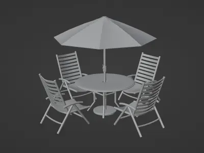 Patio outdoor table with chairs and umbrella Turquoise 3D model