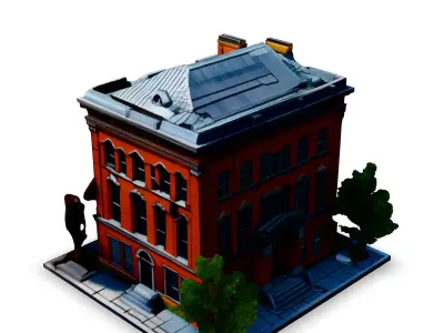 LowPoly Brick Building with Sidewalk Low-poly 3D model