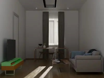 room living with walls and wooden floors 3D model