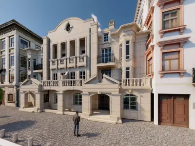 Classic stone facade-Building Classic Facade Element 3D model 11