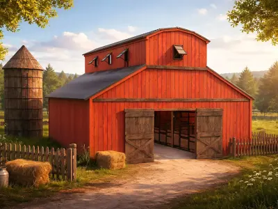 barn with silo and house stall 3D model