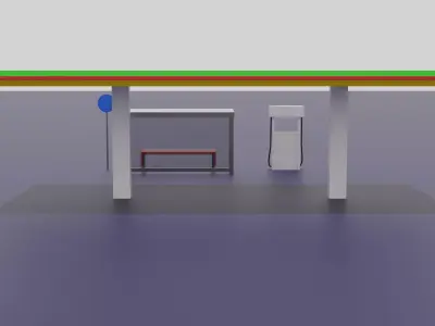 Low Poly Bus Stop Station Gas Station Pack Stylized City Props Low-poly 3D model