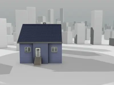 City House -18- Half-Double-House - Roof blue- Wall blue Low-poly 3D model