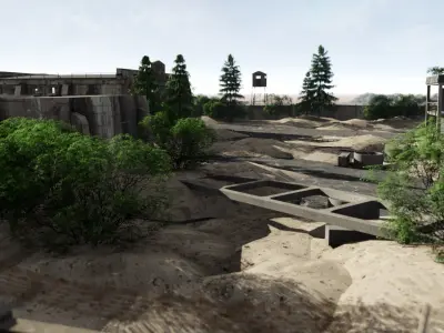 abandoned industrial site with underground bomb shelters Low-poly 3D model