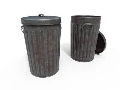 Steel Trash Can Low-poly 3D model