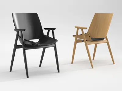 Shell Wood Armchair Upholstered Seat and Back 3D model