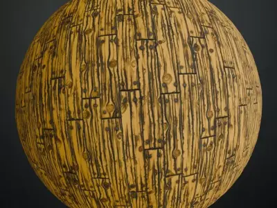 Weathered Yellow Painted Wood Planks with Rivets PBR Texture