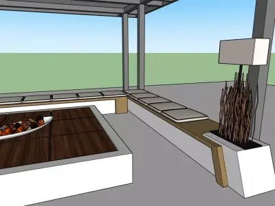 Outdoor Lounge Seating Area with Pergola  3D Sketchup Model 3D model