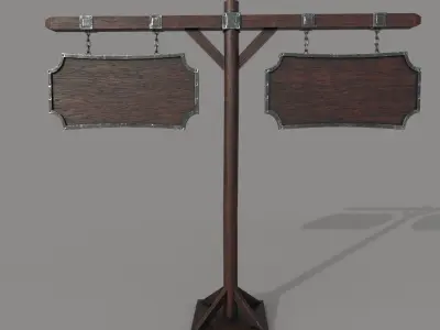 2 Wooden PBR Signboards Low-poly 3D model