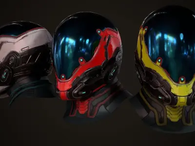 Futuristic sci fi helmet Low-poly 3D model