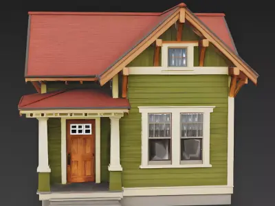 Classic Olive Green Craftsman Cottage 3D Model Low-poly 3D model