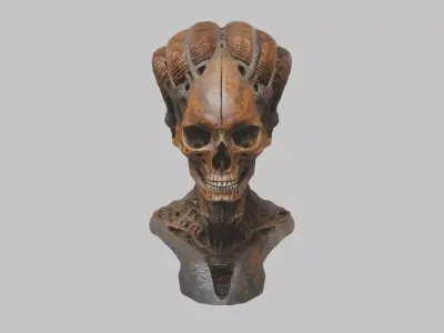 HR Giger Woman Scifi Skull Head Bust  Low-poly 3D model