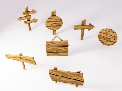 Sign boards low poly 3d model set 4 Low-poly 3D model