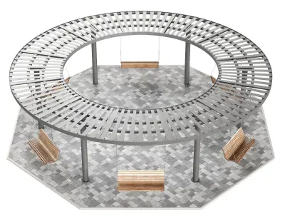 Set of pergolas gazebos canopies with swings benches 3 3D model