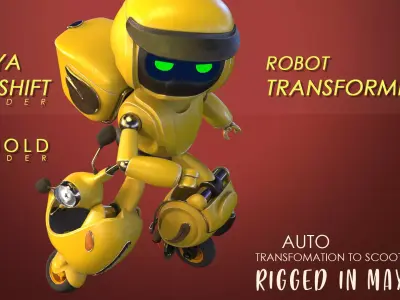 Robot character transformer scooter classic scifi rigged in maya Low-poly 3D model