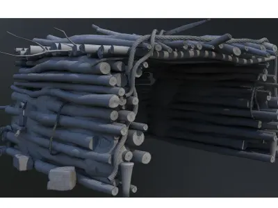 Hut 3d model wooden structure made of logs 3D model