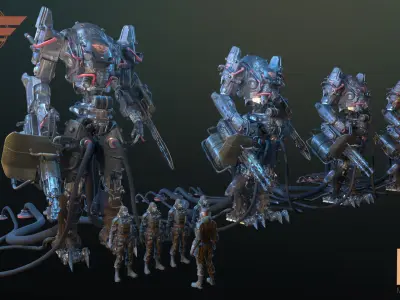 Dystopia Mech and Pilot Low-poly 3D model