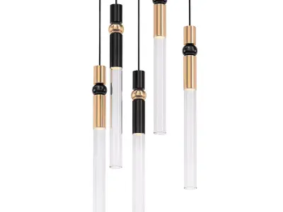 SPREE four pendant lights with gold and tubes 3D model