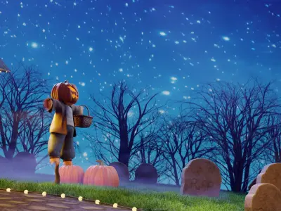 Cartoon Spooky Halloween Props Bundle Pack 3D model