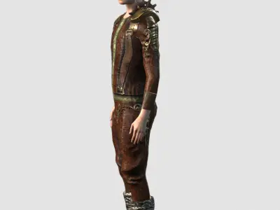 Steampunk rigged character woman Low-poly 3D model