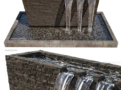 3 Waterfall fountains wide rock panel 3D model
