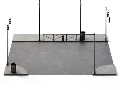 T Crossing Set 14m x 14m Low-poly 3D model