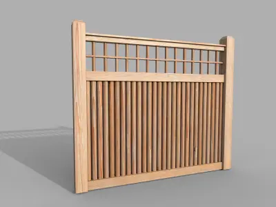 Modular Wooden Fence 4 Low-poly 3D model