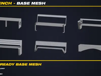 30 Bench Base Mesh - VOL 03 - Game Ready  Low-poly 3D model