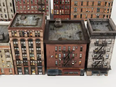 Retro apartment and multi-story building model pack Low-poly 3D model