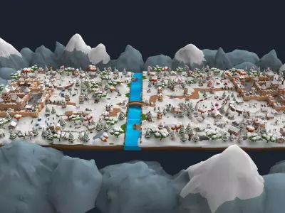 Stylized Cartoon Snow Fantasy Kingdom 3D Scene Model Low-poly 3D model