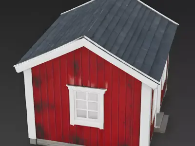 Rustic Red Wooden Cottage 3D Model Low-poly 3D model