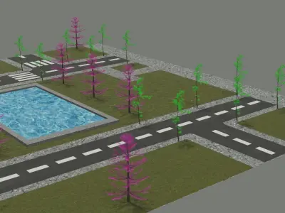 Isometric city map Low-poly 3D model