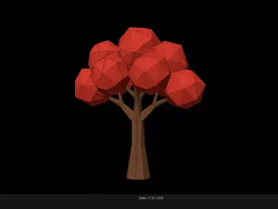 Low Poly Red Tree Low-poly 3D model