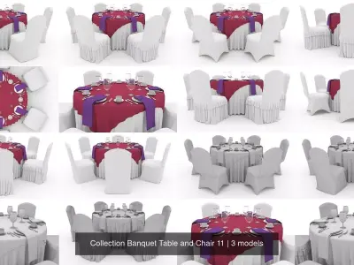 Collection Banquet Table and Chair 11 3D Model Pack