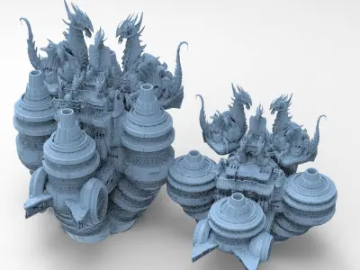 Floating Desert Dragon Throne platform 2 versions 3D model