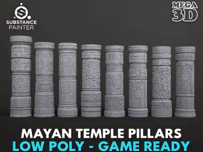 Low poly Gray Mayan Temple Pillars 230812 Low-poly 3D model
