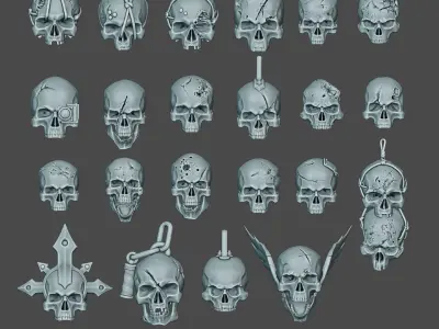 Human skull set Wargame Miniature Pre Supported 3D print model