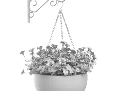 Hanging basket flowerpot rattan pot with flowers 3D model