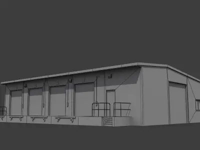 Warehouse metal building with doors and stairs Low-poly 3D model