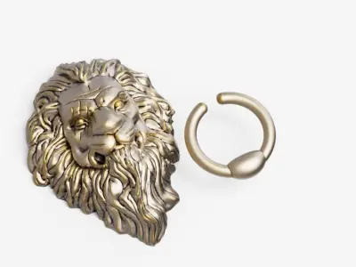Lion door knocker 3D model gold 3D print model