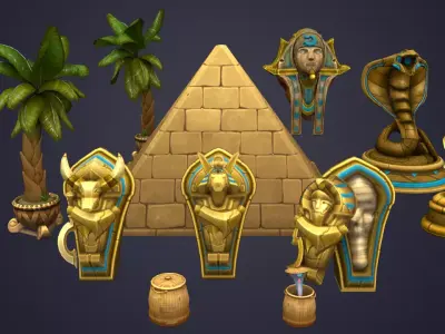 Ancient egyptian pharaohs buildings 3D model Low-poly 3D model