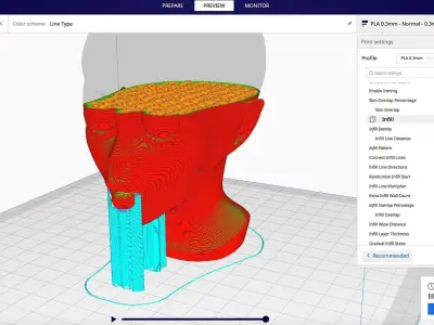 Alien head with basic materials 3D model