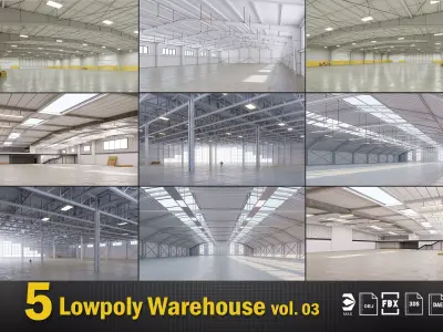 5 low poly interior warehouse Vol 3 3D Model Pack