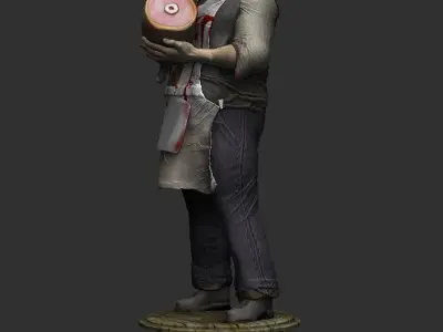 The Butcher man in apron holding piece of meat Low-poly 3D model