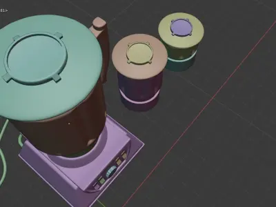 A BLENDER WITH TWO EXTRA CUPS 3D model
