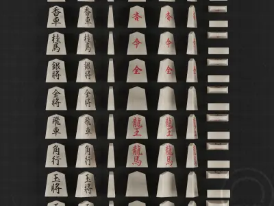 Chess Japanese Shogi - 2 masked - traditional Low-poly 3D model