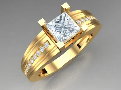 Light Gold Diamond Men Ring 2MR070 3D model