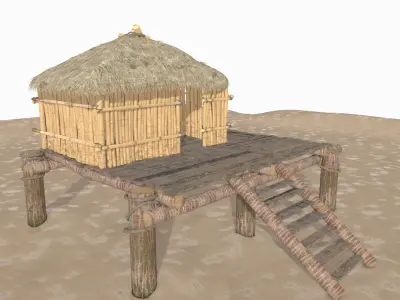 Bamboo beach hut Low-poly 3D model