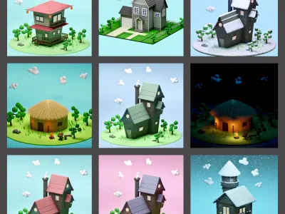 DIFFERENT HOUSE Low-poly 3D model
