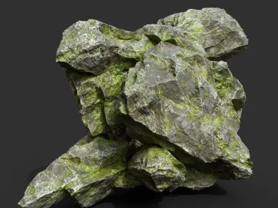 Low poly Mossy Rock Formation B 190416 Low-poly 3D model